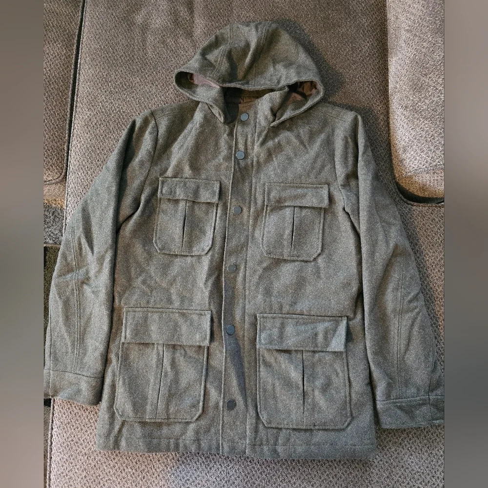 Banana Republic Green Wool Blend Winter Jacket Men Coat Hoodie Green Rare Heavy - Picture 4 of 16